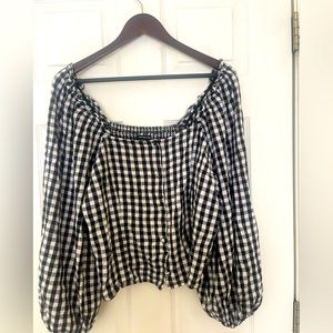 Off the shoulder button up checkered top